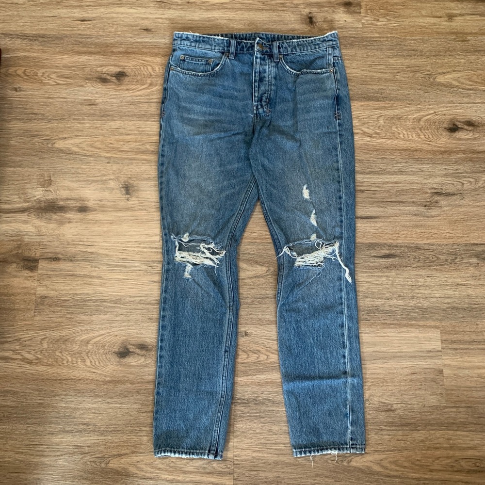 Ksubi Wolfgang Runaway Ripped Jeans Blue Distressed Slim Tapered Denim 31